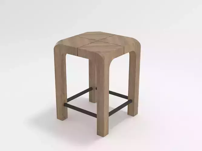 Solid Wood Tabouret Stool With Metal Connecting Bars