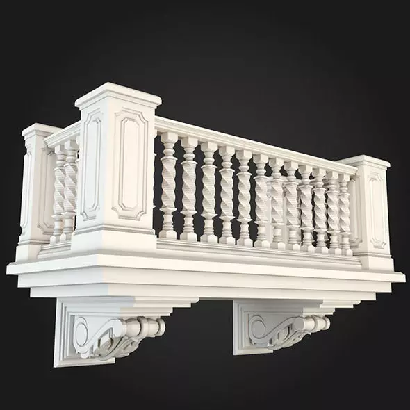 Balcony with ornate railings 3D model_0