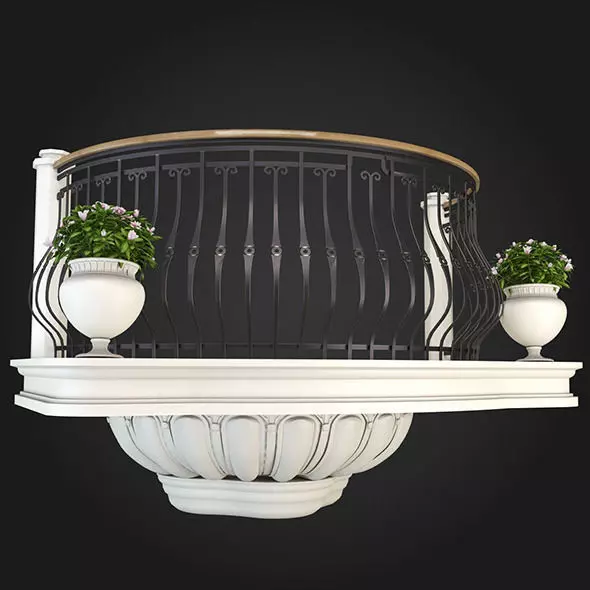 Balcony with potted plants 3D model_0