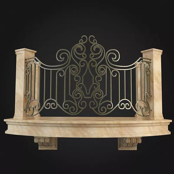 Balcony wrought iron railing 3D model_0