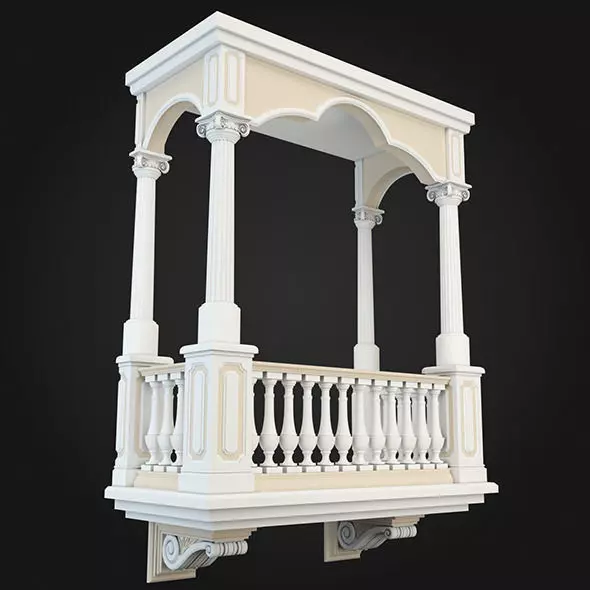 Balcony with columns and railings 3D model