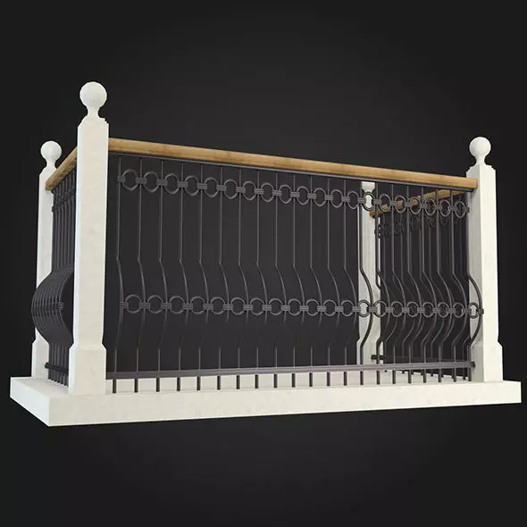 Balcony wrought iron railing 3D model_0