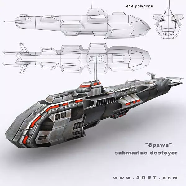3DRT - Sci-Fi Naval Vessel - Spawn Low-poly 3D model_0