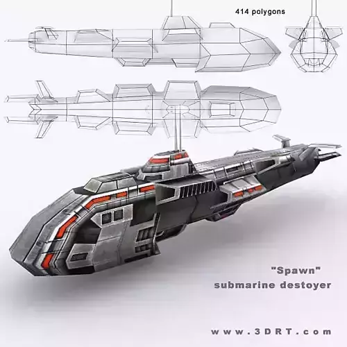 3DRT - Sci-Fi Naval Vessel - Spawn Low-poly 3D model