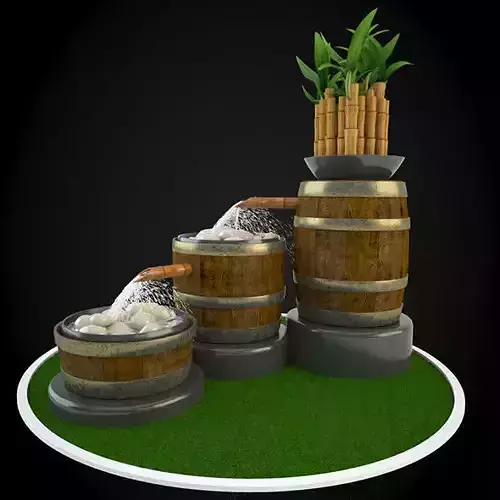 Fountain water with two barrels and plant
