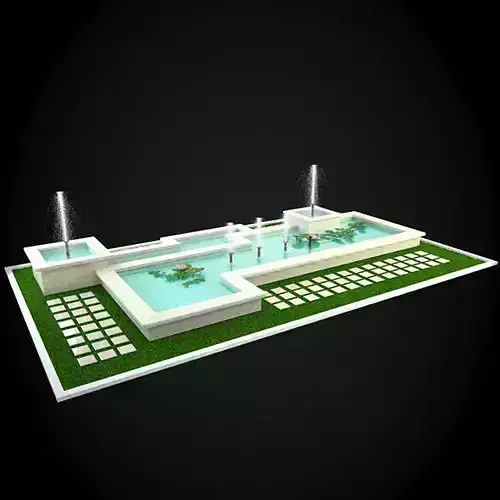 Fountain in middle of lawn