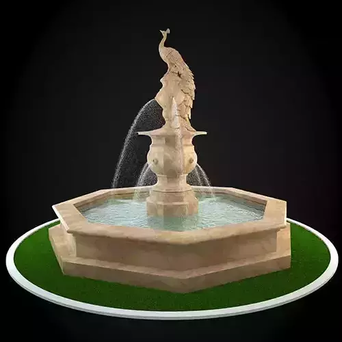 Fountain with peacock on top