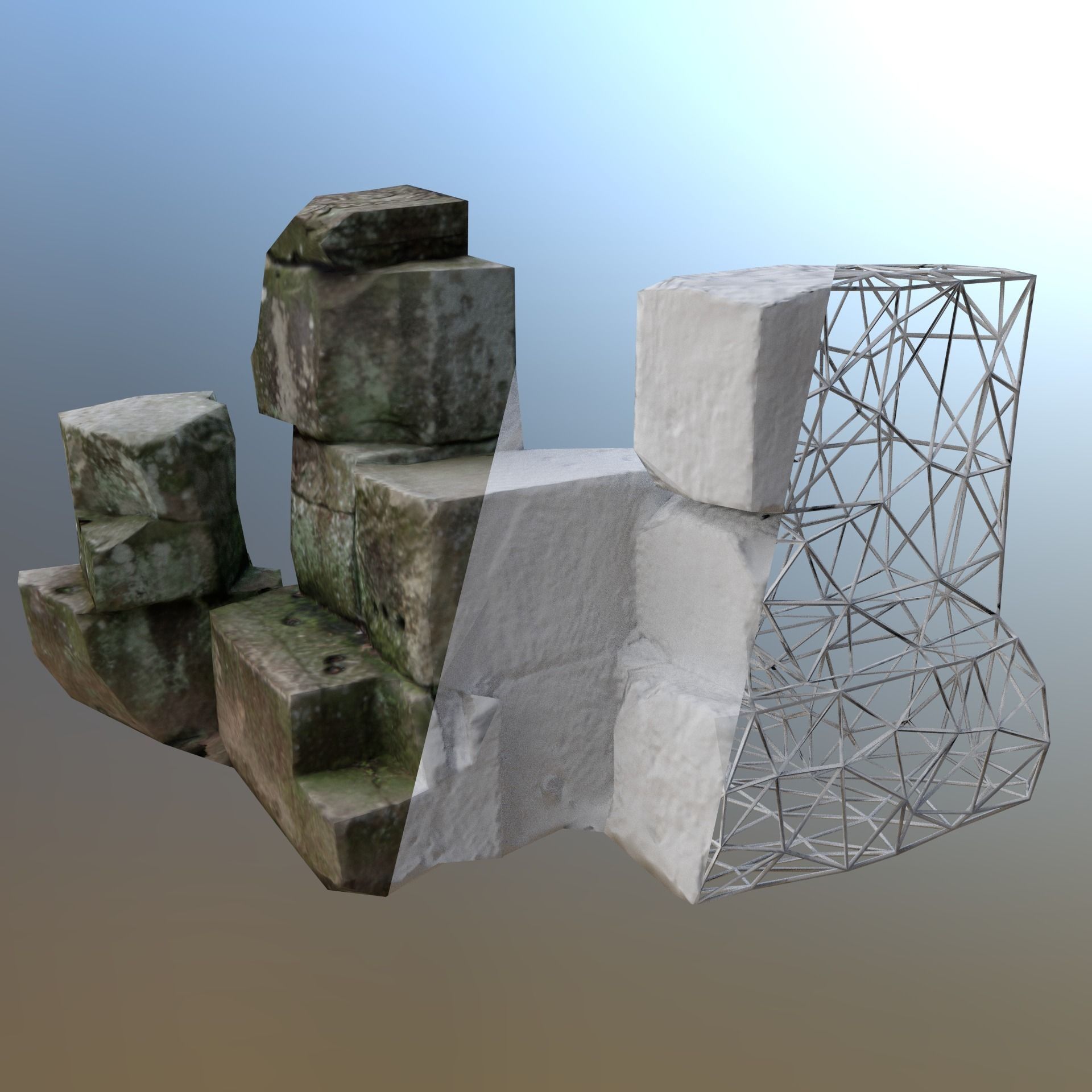 Scanned Stone Pile for Rendering and Games Low-poly 3D model_5