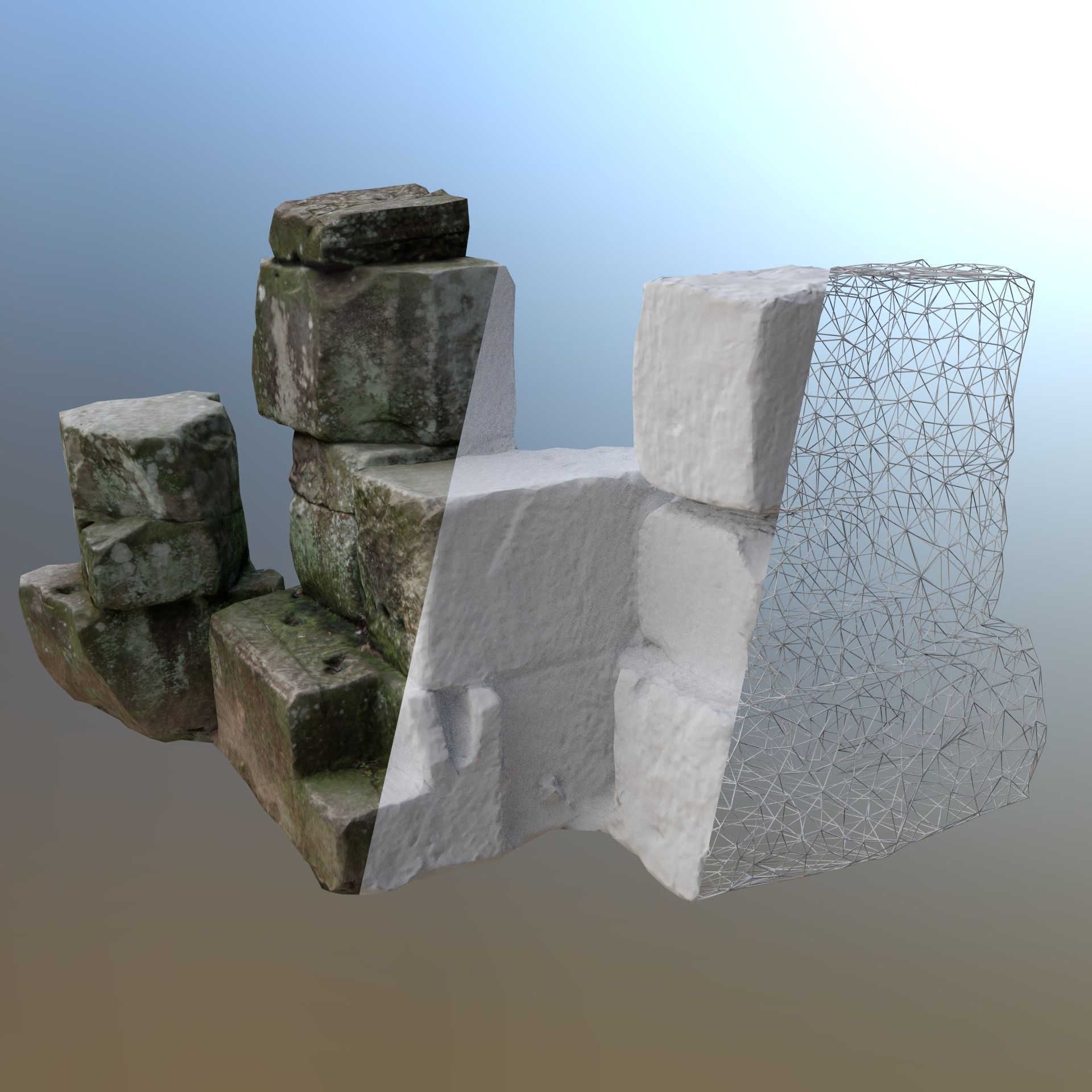 Scanned Stone Pile for Rendering and Games Low-poly 3D model_3