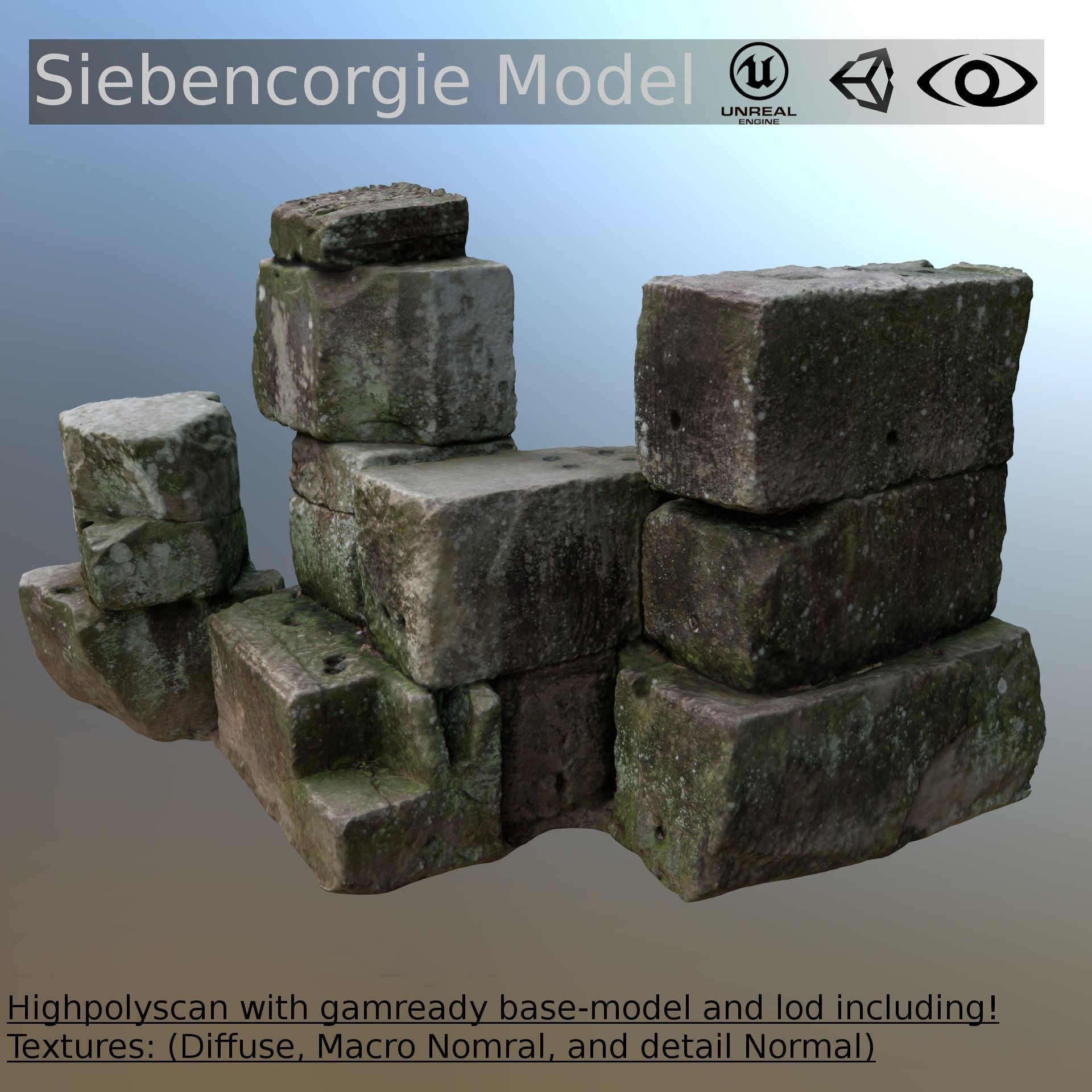 Scanned Stone Pile for Rendering and Games Low-poly 3D model_0