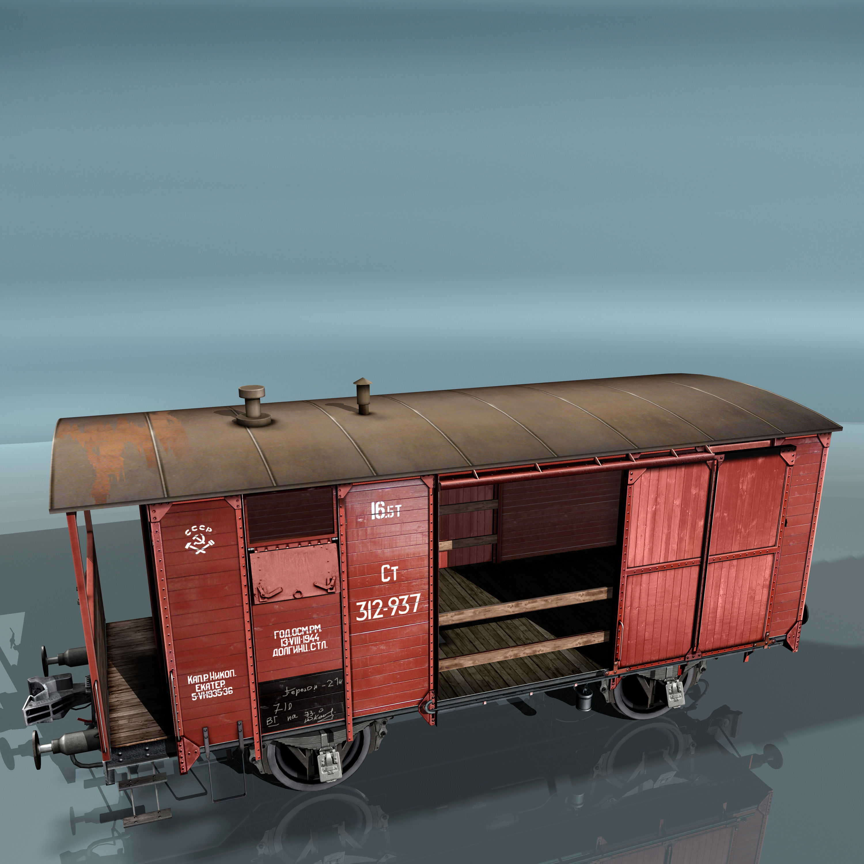 Covered Boxcars NTV Low-poly 3D model_4