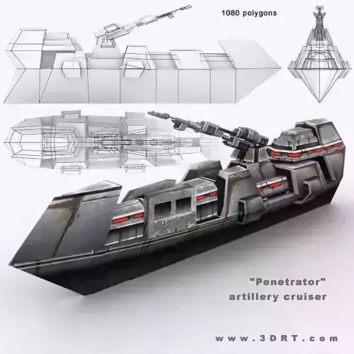 3DRT - Sci-Fi Naval Vessel - Penetrator Low-poly 3D model
