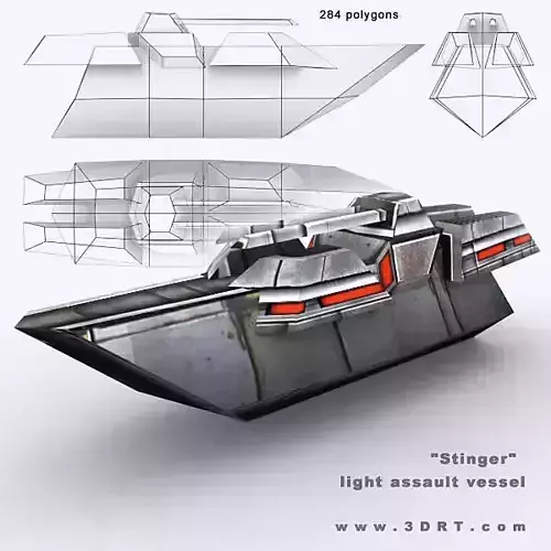 3DRT - Sci-Fi Naval Vessel - Slasher Low-poly 3D model