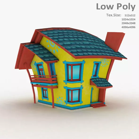 Building cartoon house Low-poly 3D model_0