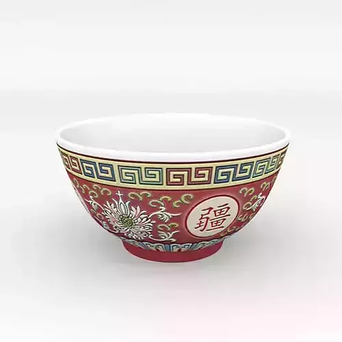 Chinese Porcelain Wan Shou Rice Soup Bowl  3D model