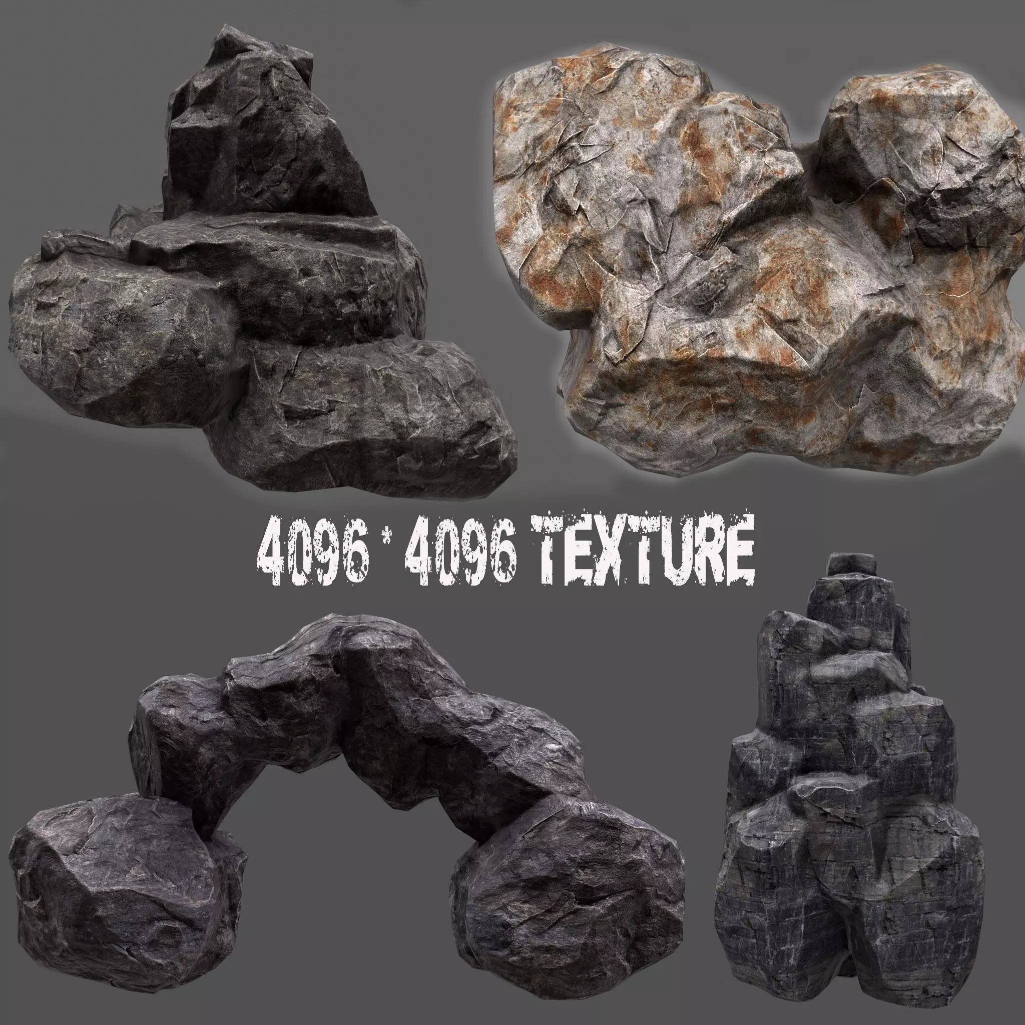 Rock Set Low-poly 3D model_0