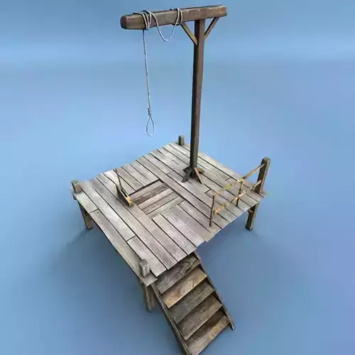 Gallows wooden platform with rope hanging from it 3D model