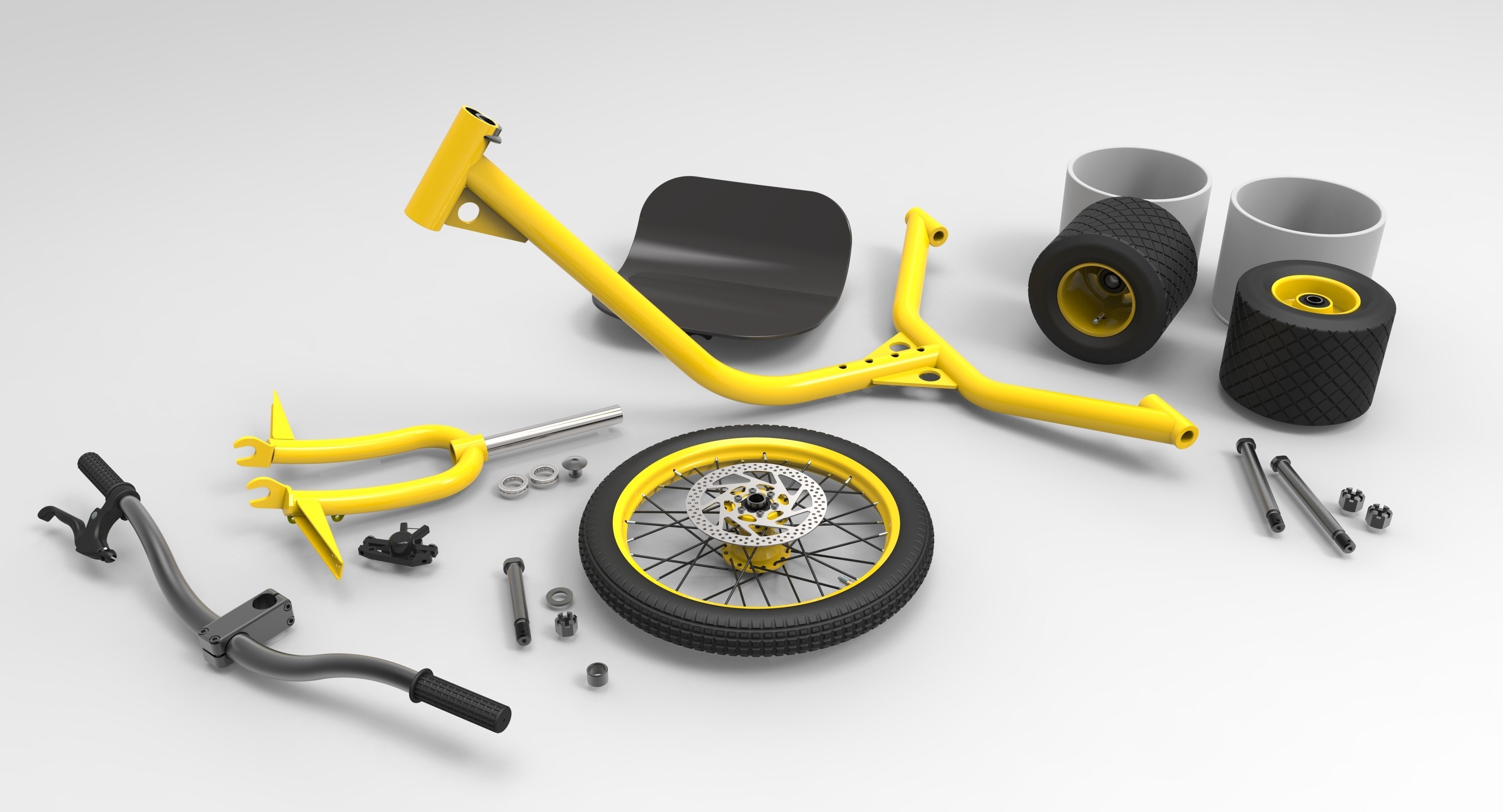 Drift-trike tricycle with two wheels 3D model_2