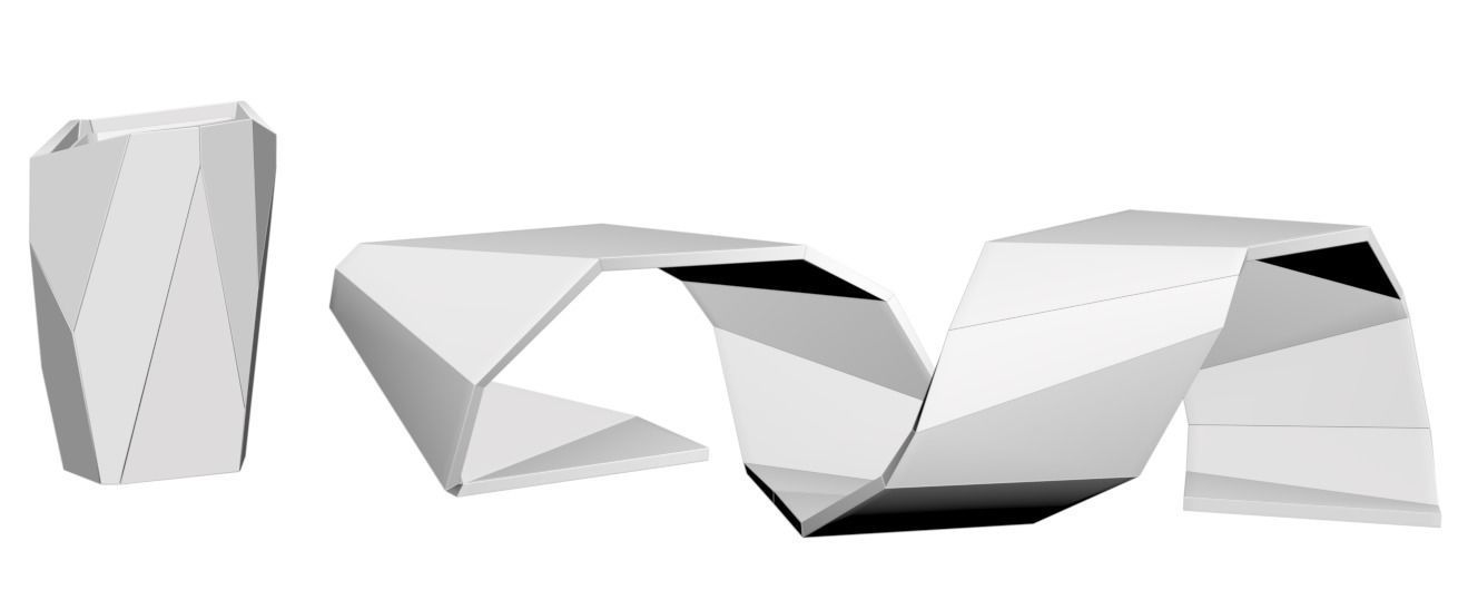 Art style wooden bench with trash bin 3D model_1