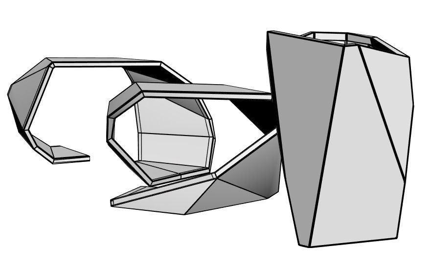 Art style wooden bench with trash bin 3D model_4