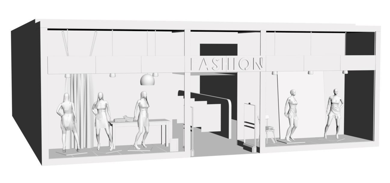 Shop window with high fashion 3D model_1