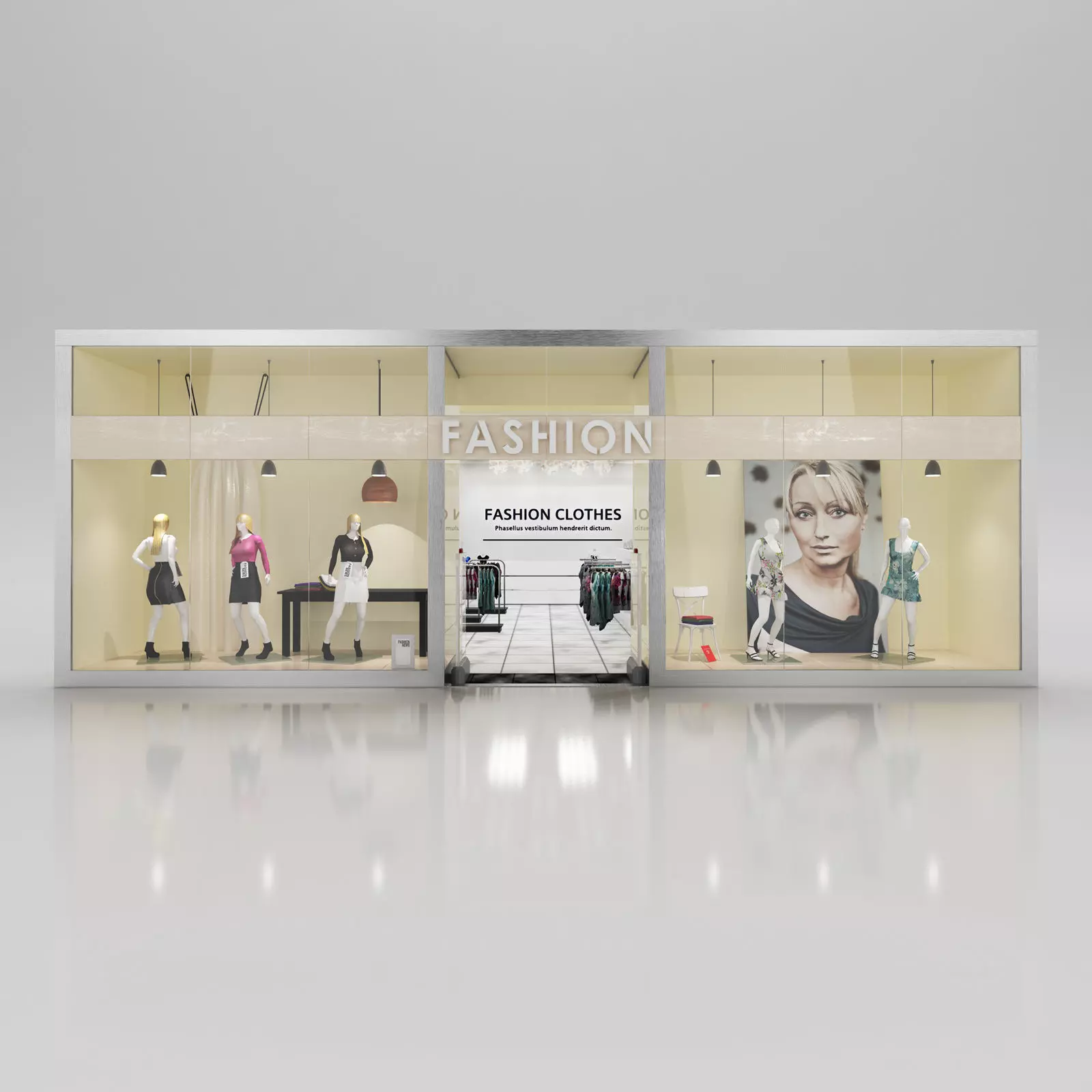 Shop window with high fashion 3D model_0