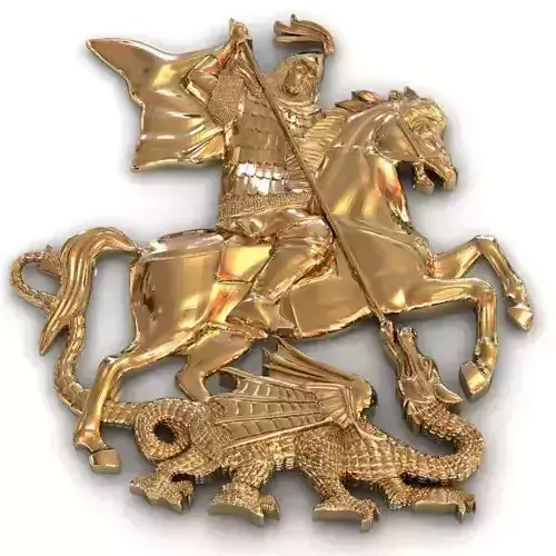 Pendant golden knight riding dragon on horse