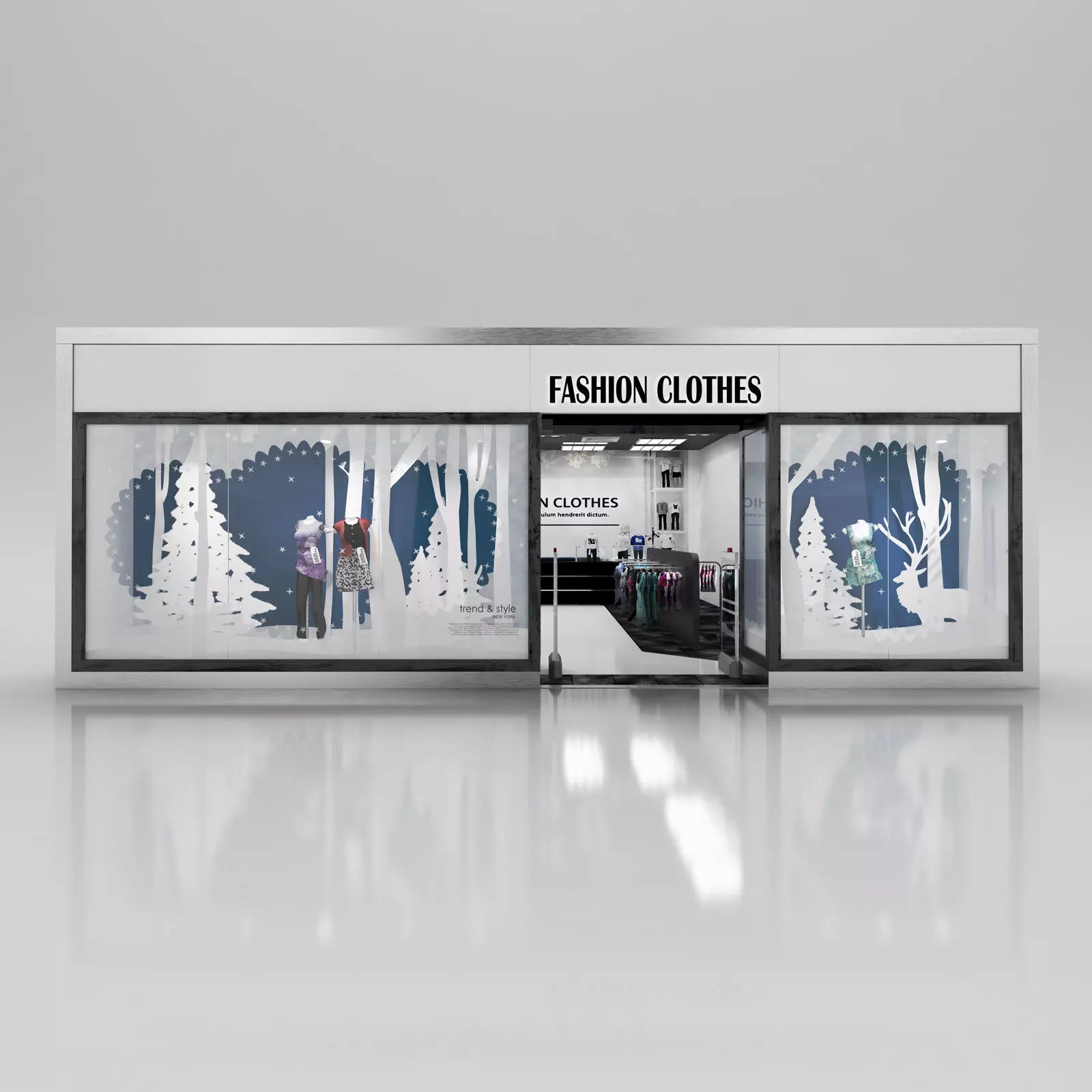 Store window with winter arrangement  3D model_0