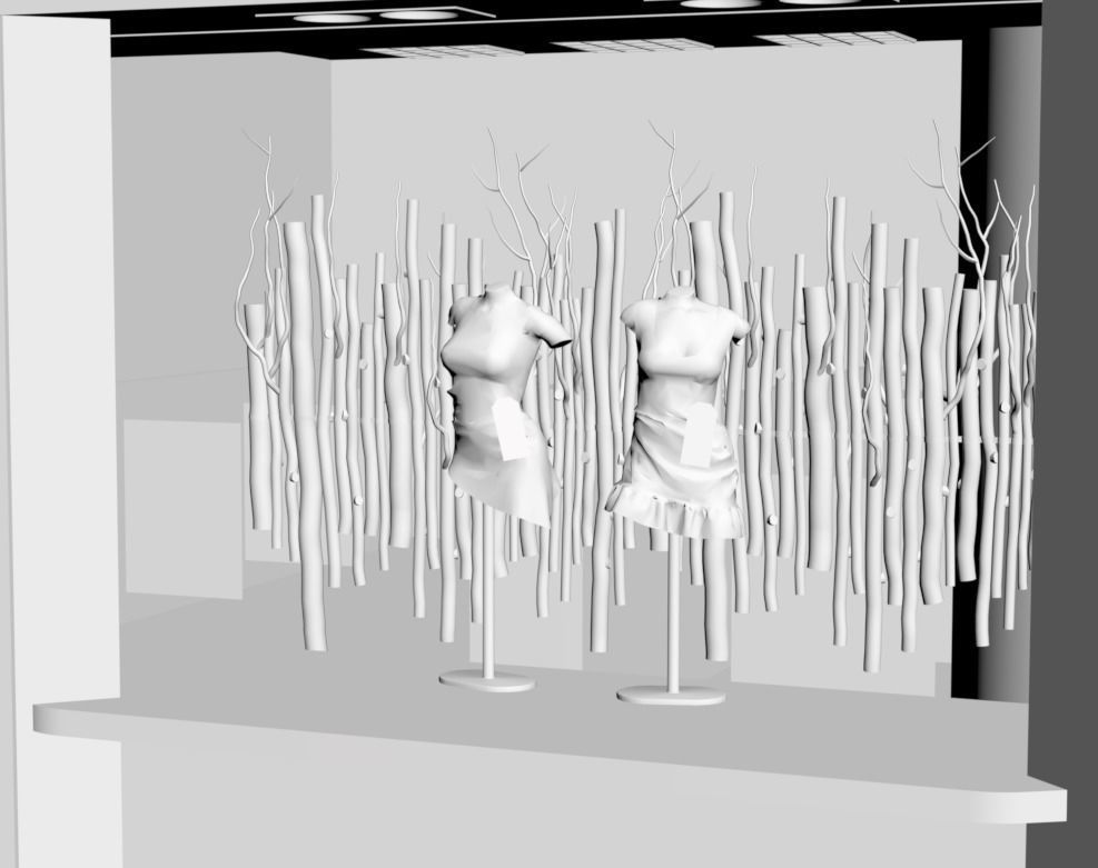 Shop windows in green color 3D model_2