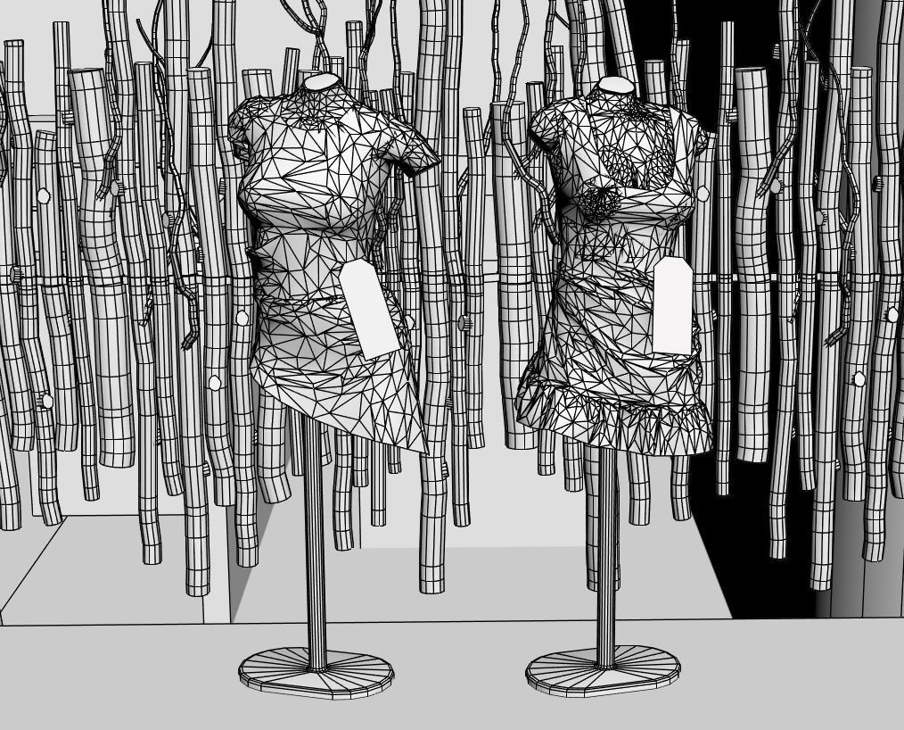 Shop windows in green color 3D model_4