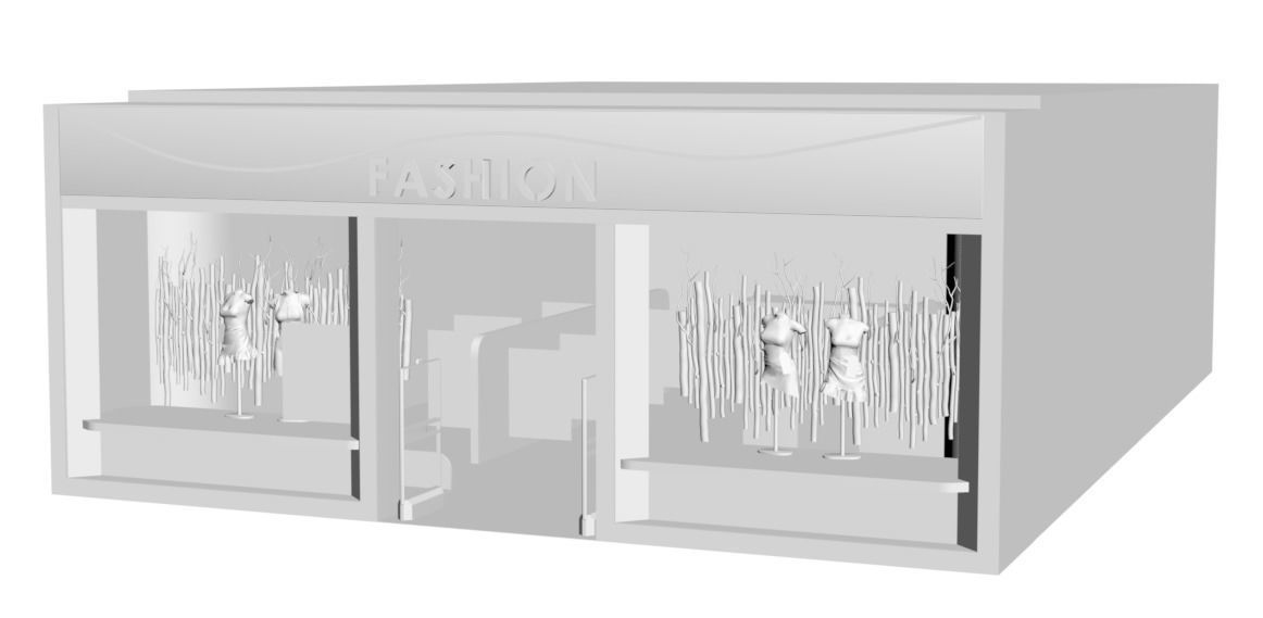 Shop windows in green color 3D model_1