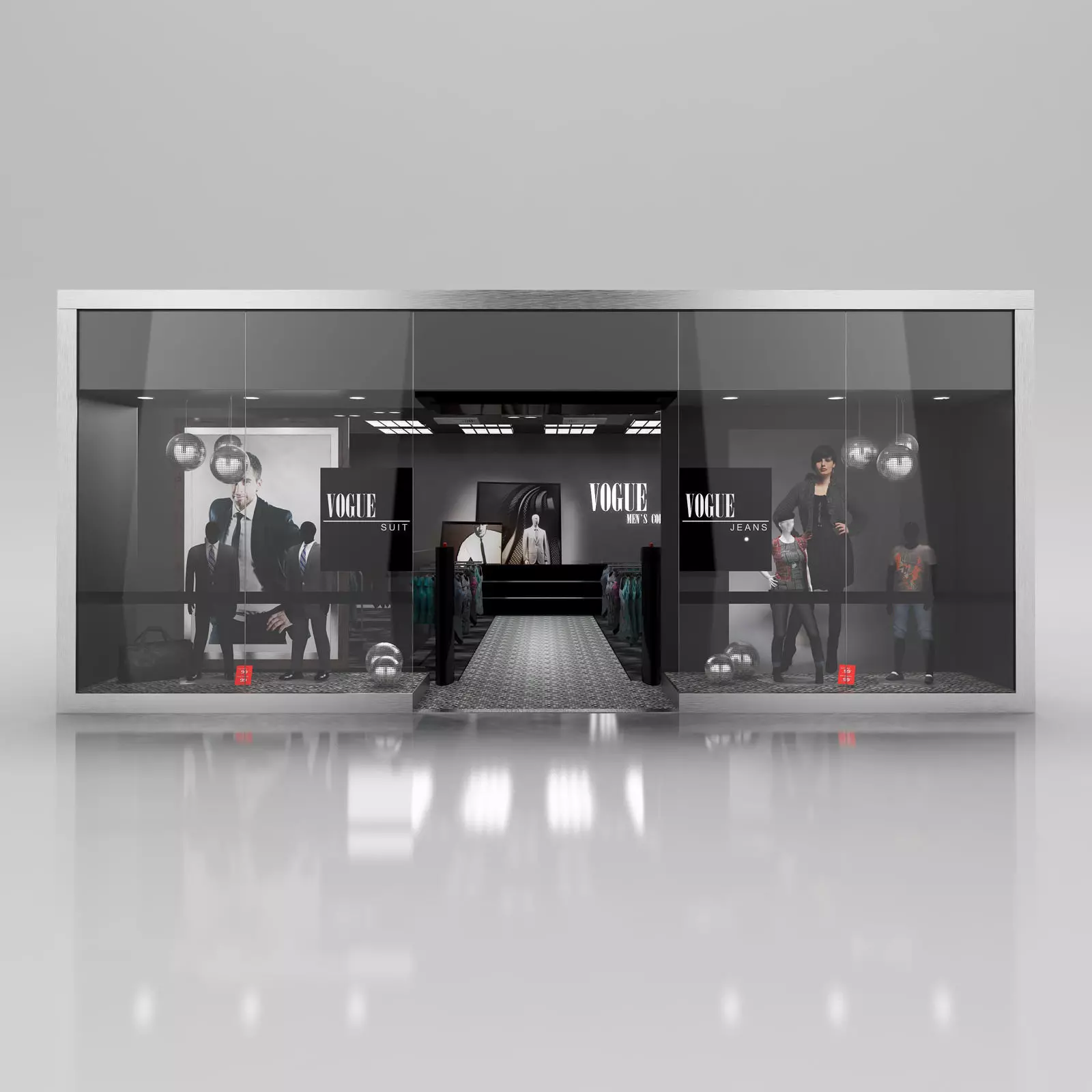 Shop window with low poly interior 3D model_0