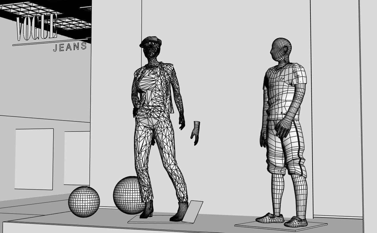 Shop window with low poly interior 3D model_4