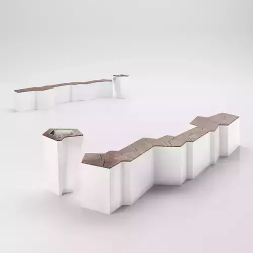 Modern art style bench with matched trash bin