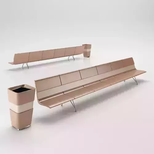 Long bench with matched trash bin