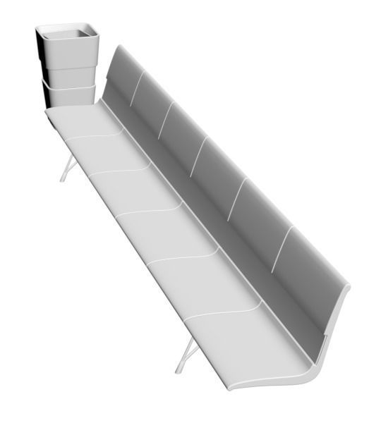 Long bench with matched trash bin 3D model_1
