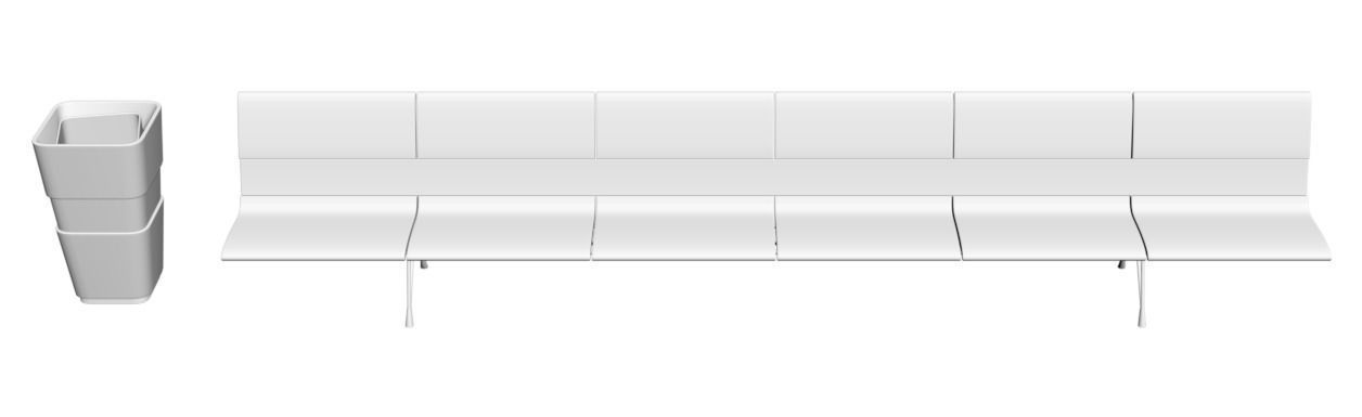 Long bench with matched trash bin 3D model_2