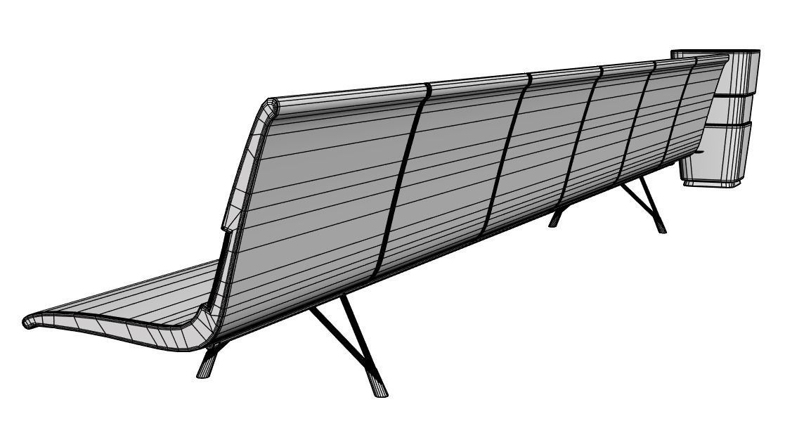 Long bench with matched trash bin 3D model_4