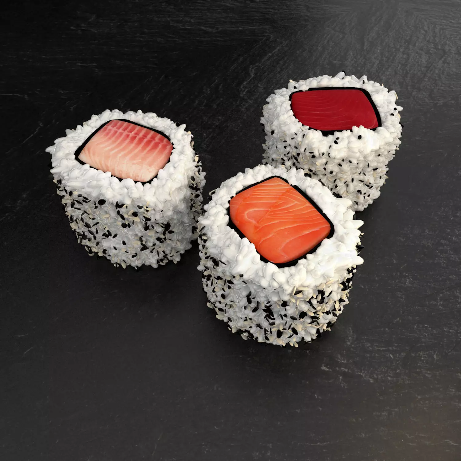 Hosomaki 3 fish sushi 3D model
