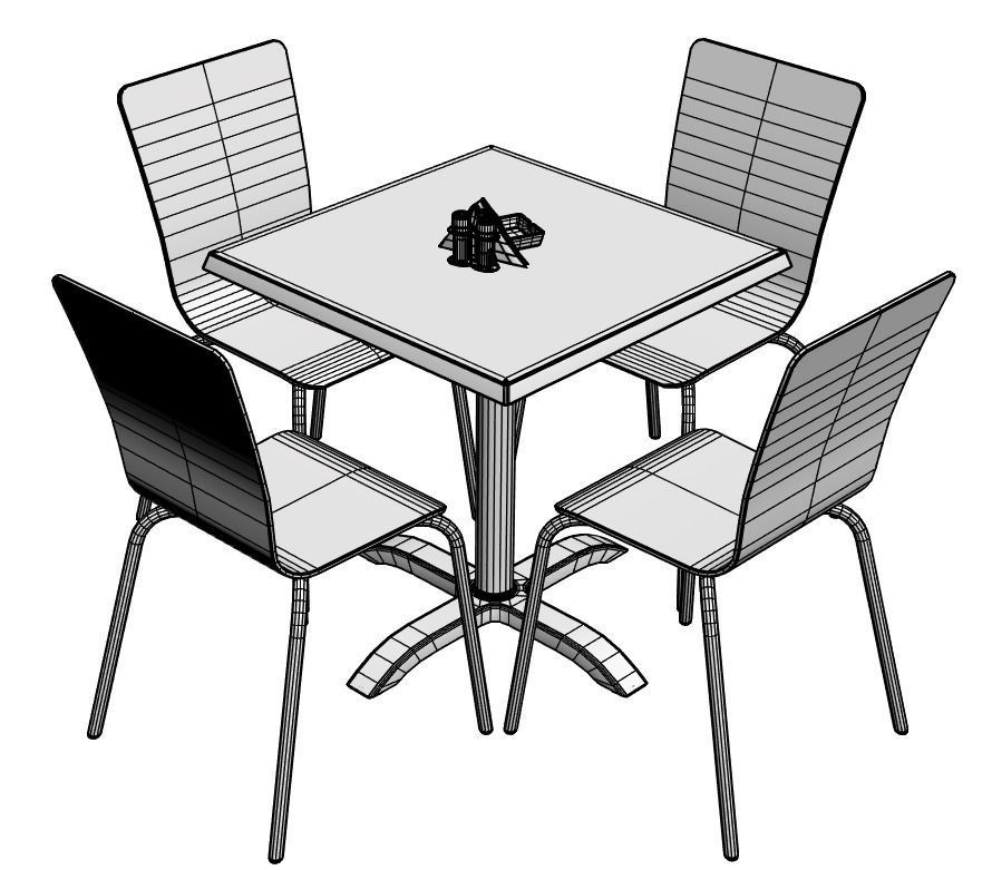 Very classic chairs set with table 3D model_5