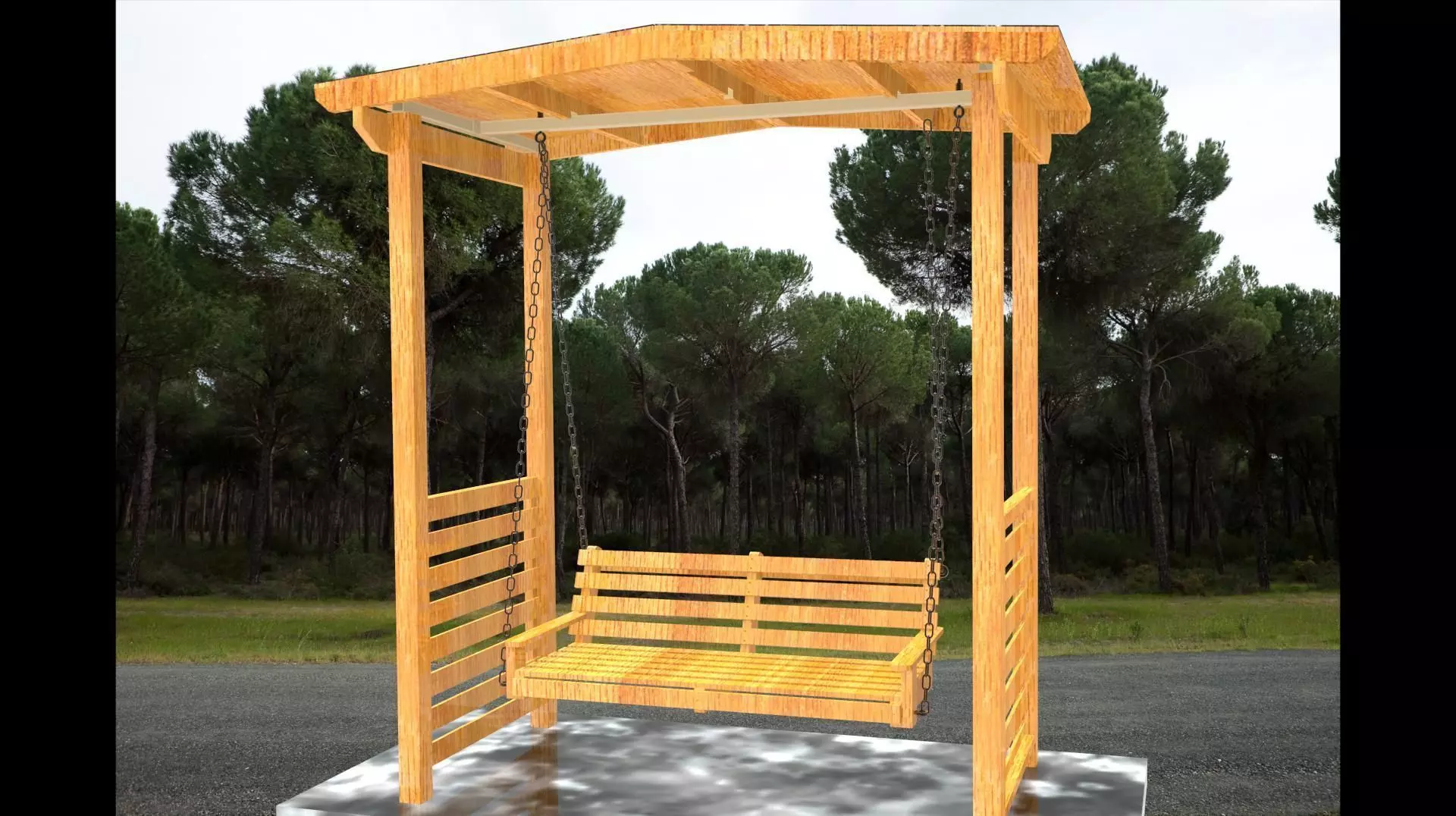GARDEN WOOD SWING BENCH 3D print model_0