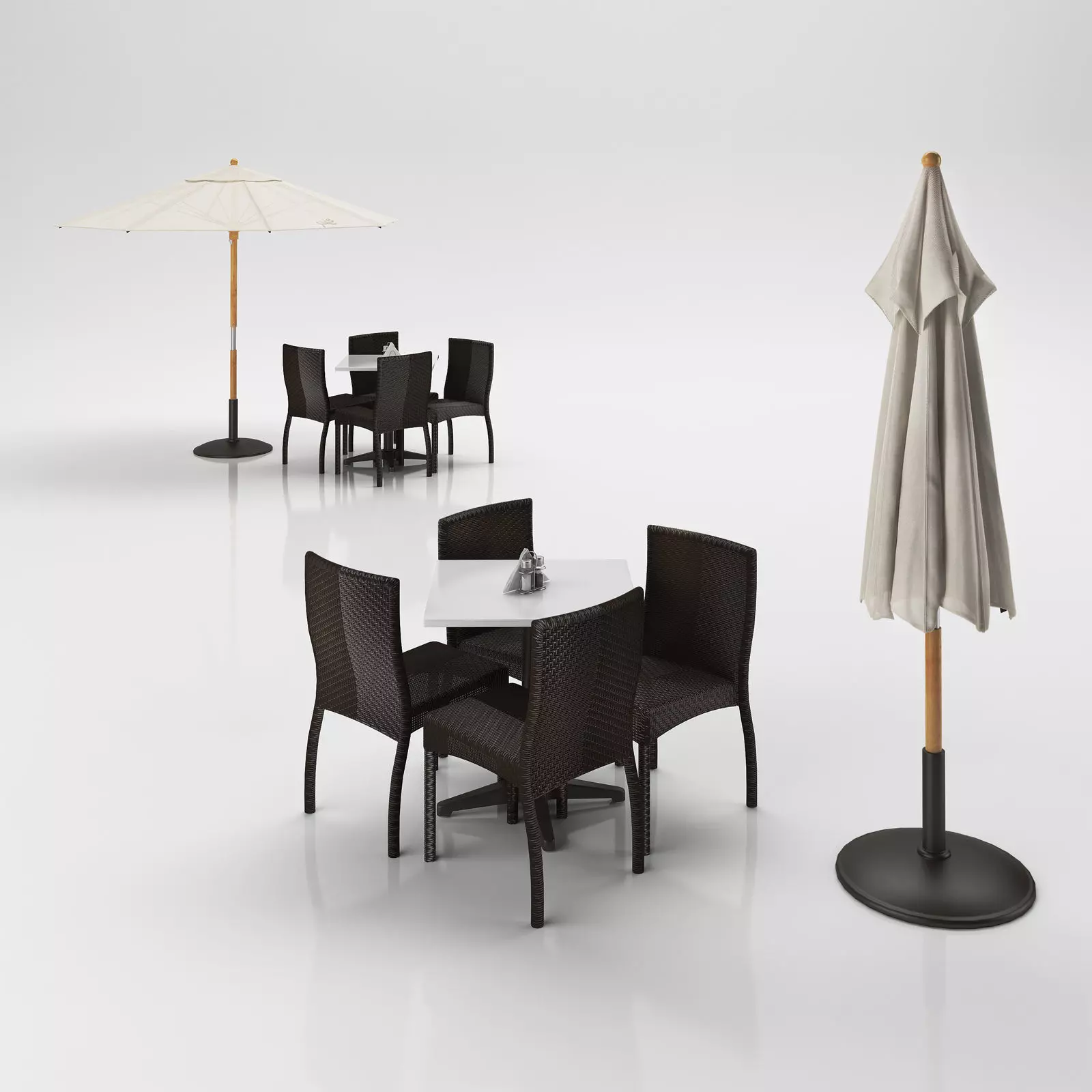 Chairs set with table and outdoor umbrella 3D model