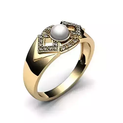 Jewelry Set gold ring with pearl and diamonds