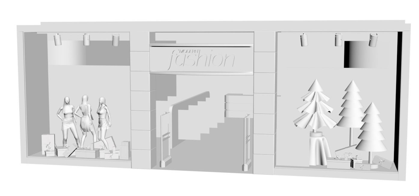 Shop window with clothes 3D model_1