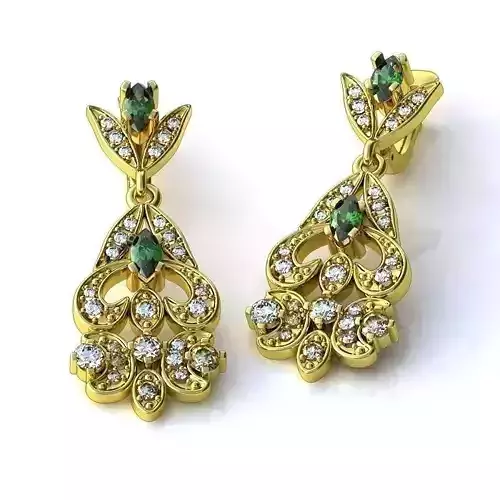 Jewelry Set gold ring with emerald stone and diamonds