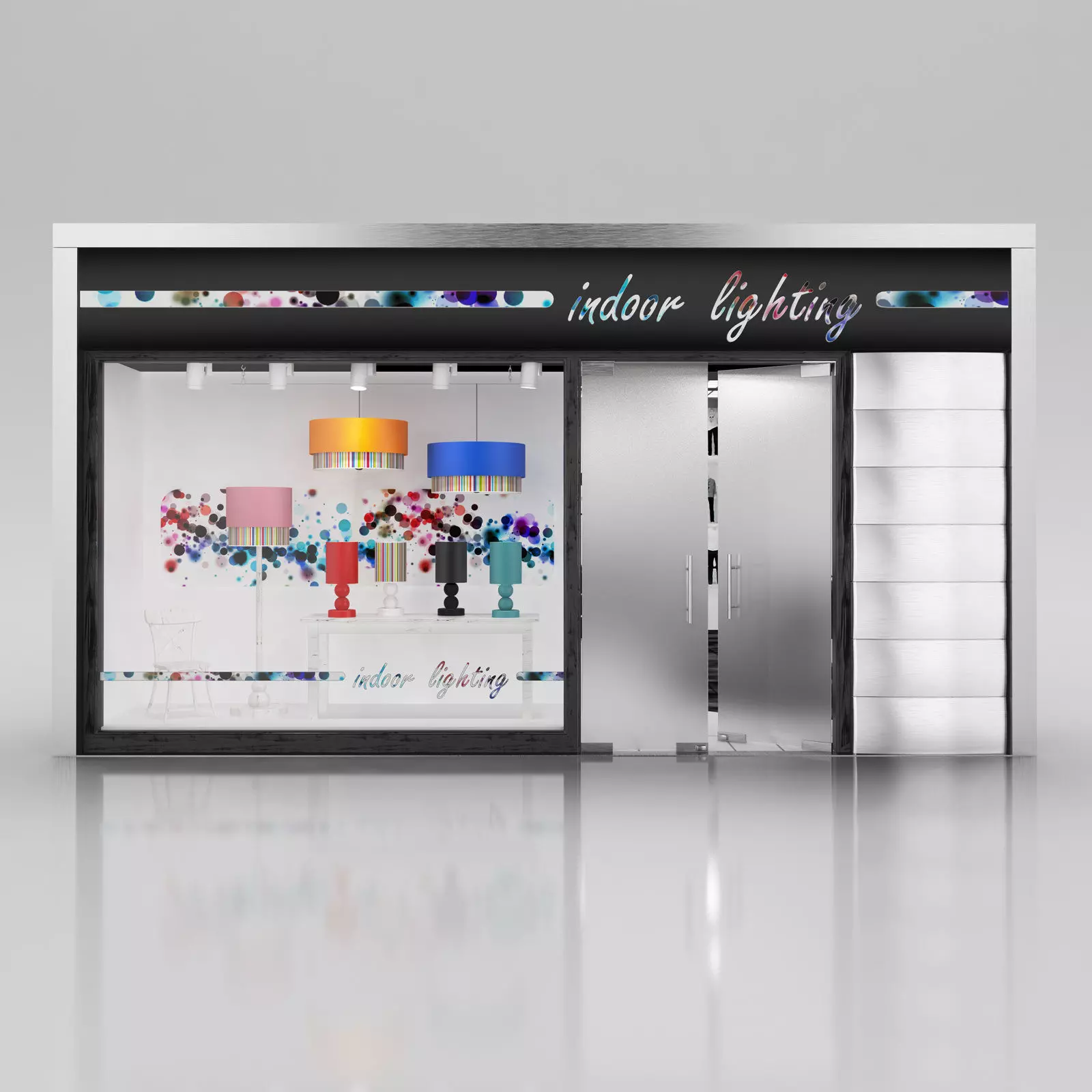 Shop window with indoor lightning 3D model_0