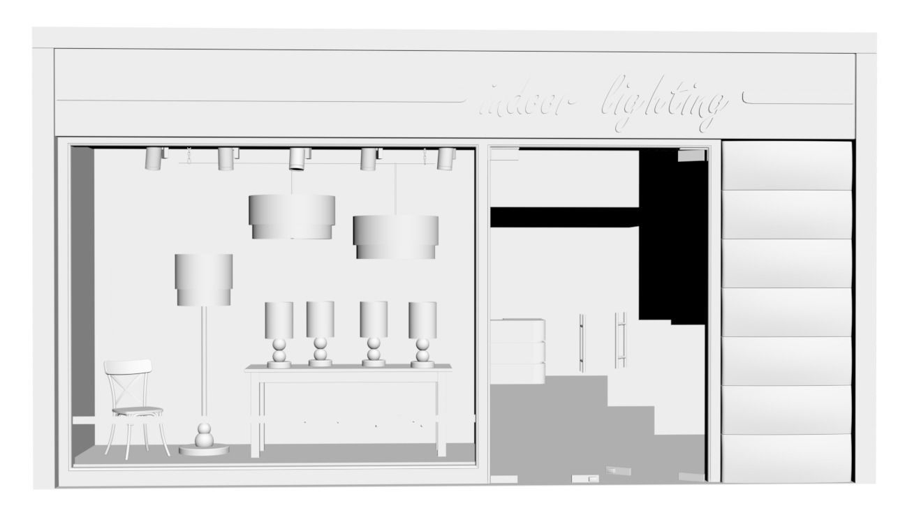 Shop window with indoor lightning 3D model_1