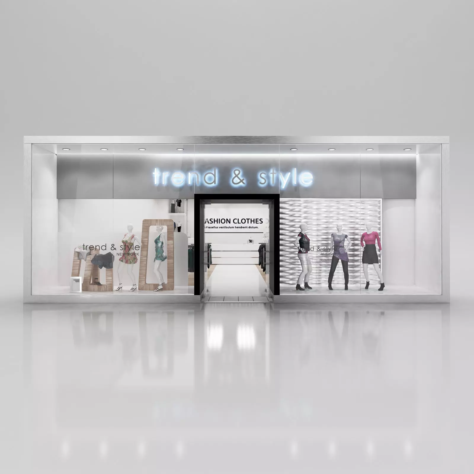 Shop window with womans clothes 3D model_0