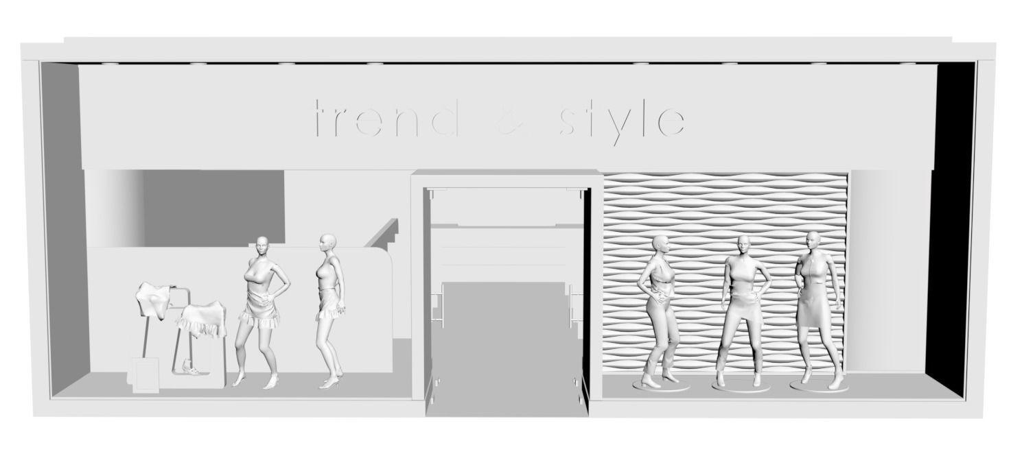 Shop window with womans clothes 3D model_1