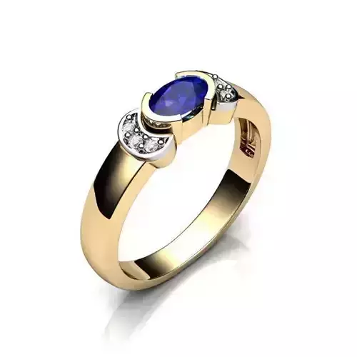 Jewelry Set gold ring with sapphire stone and diamonds